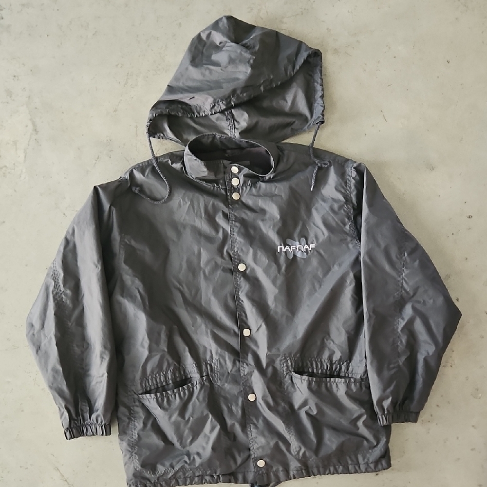 NAF NAF Charcoal Gray Lined Windbreaker Jacket with Hood Vintage Small